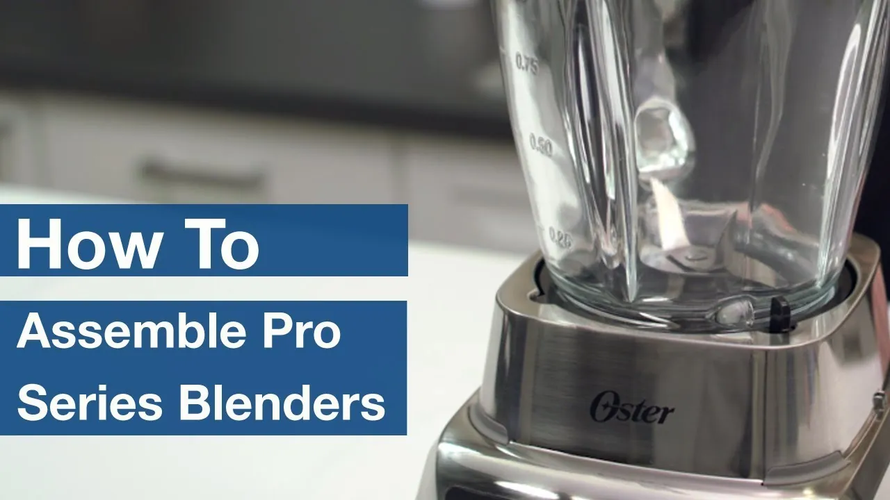 Blender jar, blade, lid and base laid out for Oster setup