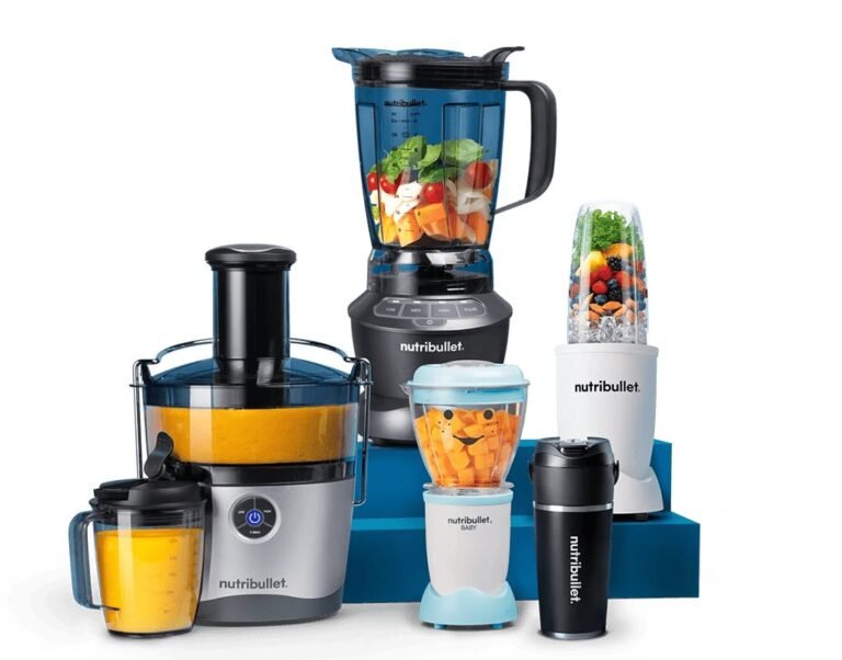 Bullet blender and berry smoothie on a kitchen counter