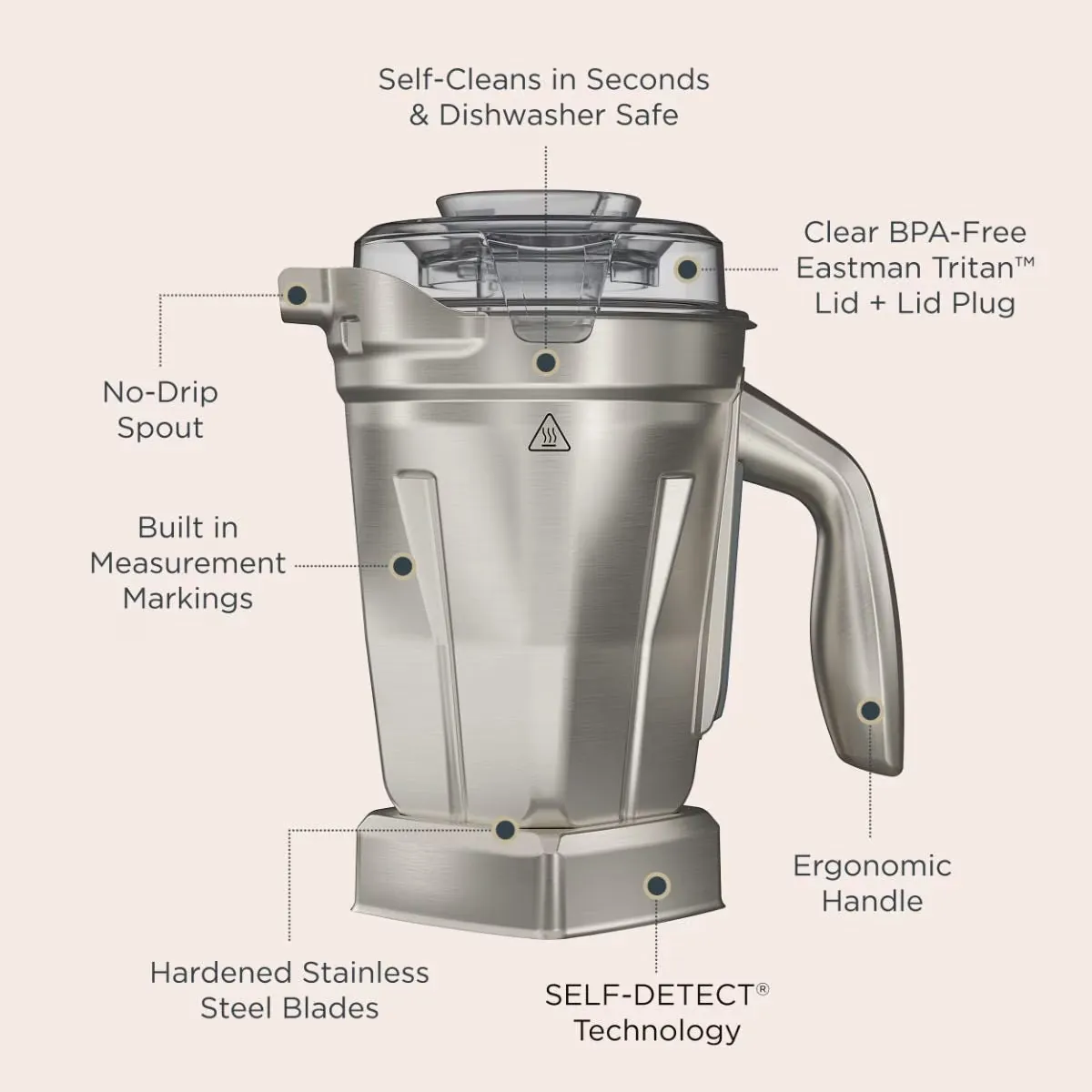A compact 48 oz Vitamix blender pitcher fits easily under standard kitchen wall cabinets.