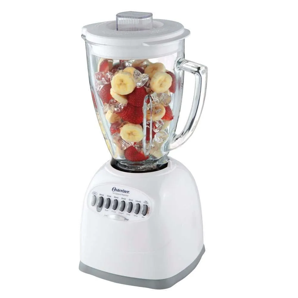 Damaged Oster blender base with frayed cord on kitchen floor