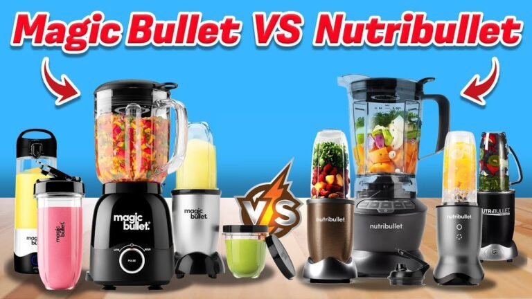 Magic Bullet and NutriBullet blenders side by side on a kitchen counter