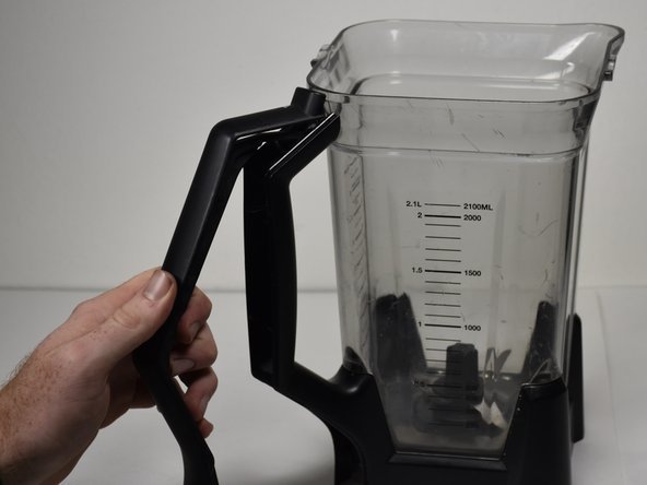 A modern Ninja blender pitcher sits on a clean kitchen countertop.