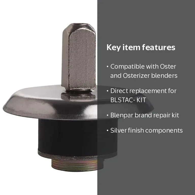 Molded-in drive pin blade base beside closed Oster blender base