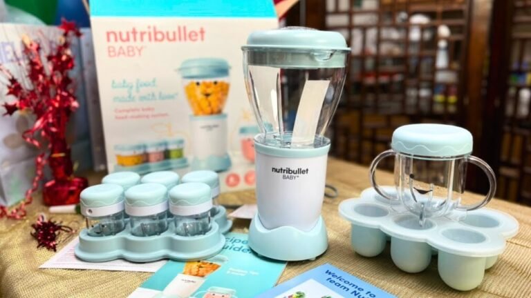 Nutribullet Baby Blender on kitchen counter with parent's hand