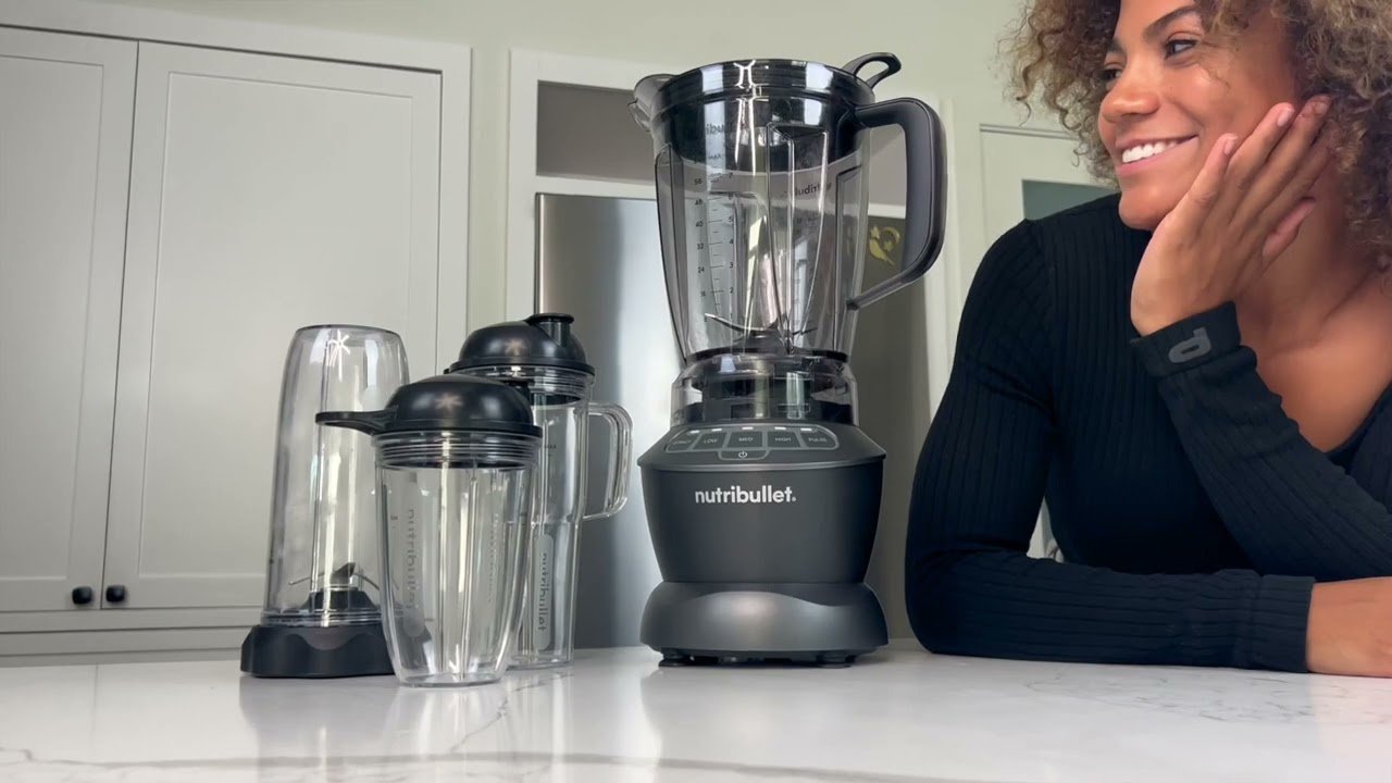 Nutribullet Blender Combo with pitcher and cups on a kitchen counter
