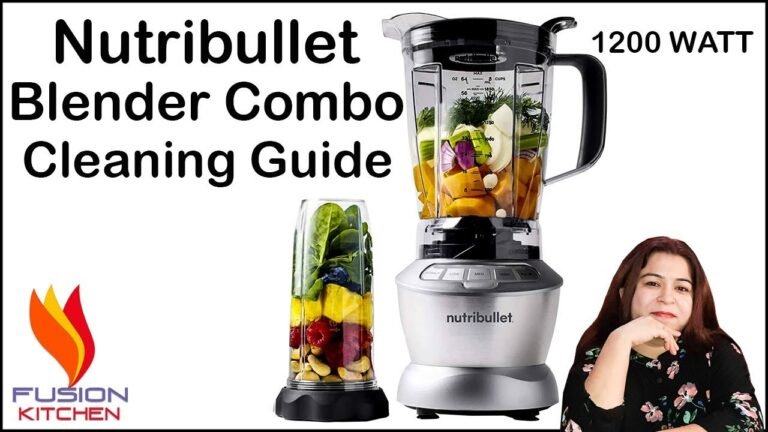 NutriBullet blender pitcher with blade base resting on a kitchen counter