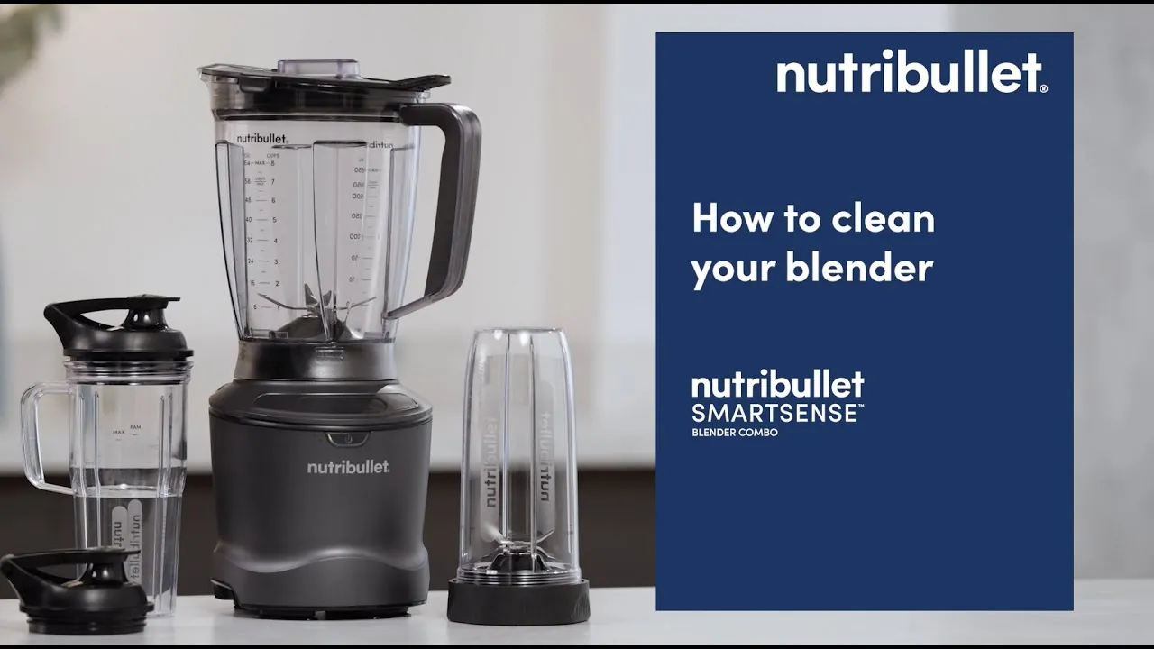 Nutribullet cups, blades, and lid arranged beside a dishwasher and damp cloth