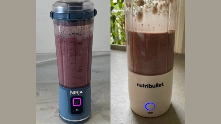 Nutribullet and Ninja blenders side by side on a kitchen counter