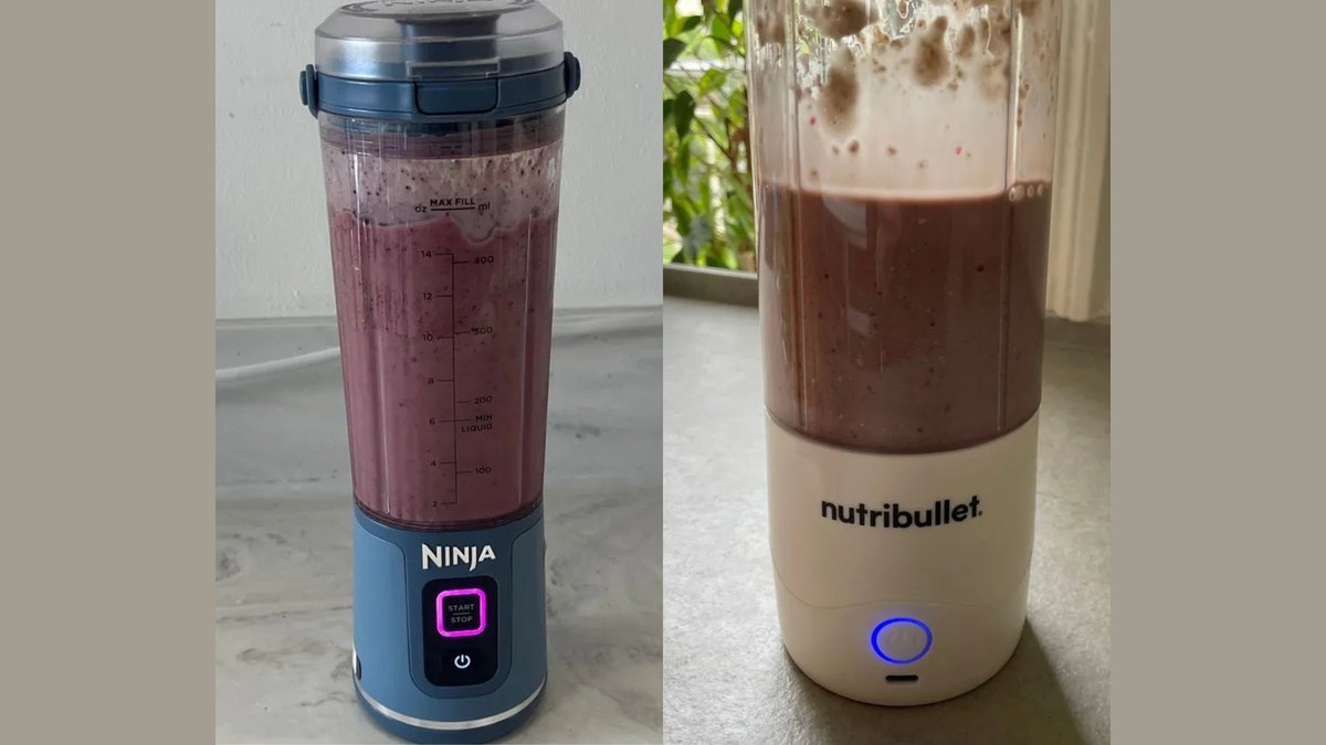 Nutribullet and Ninja blenders side by side on a kitchen counter