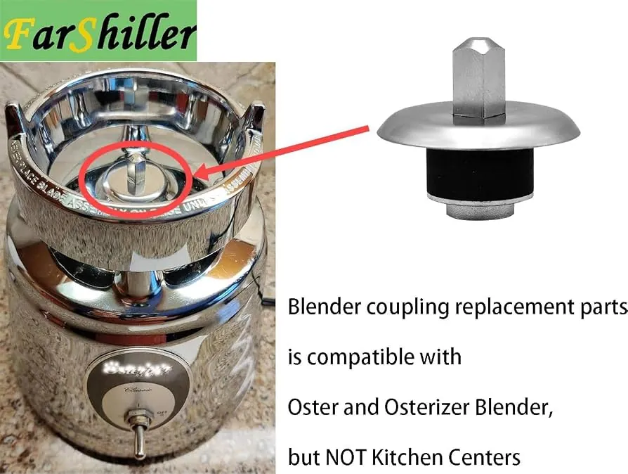 Old and new blender couplings compared on a wooden workbench