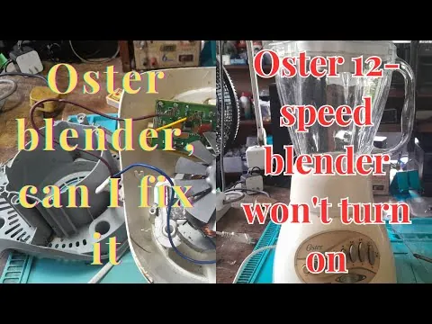 Oster blender base without jar beside a phone and warranty card