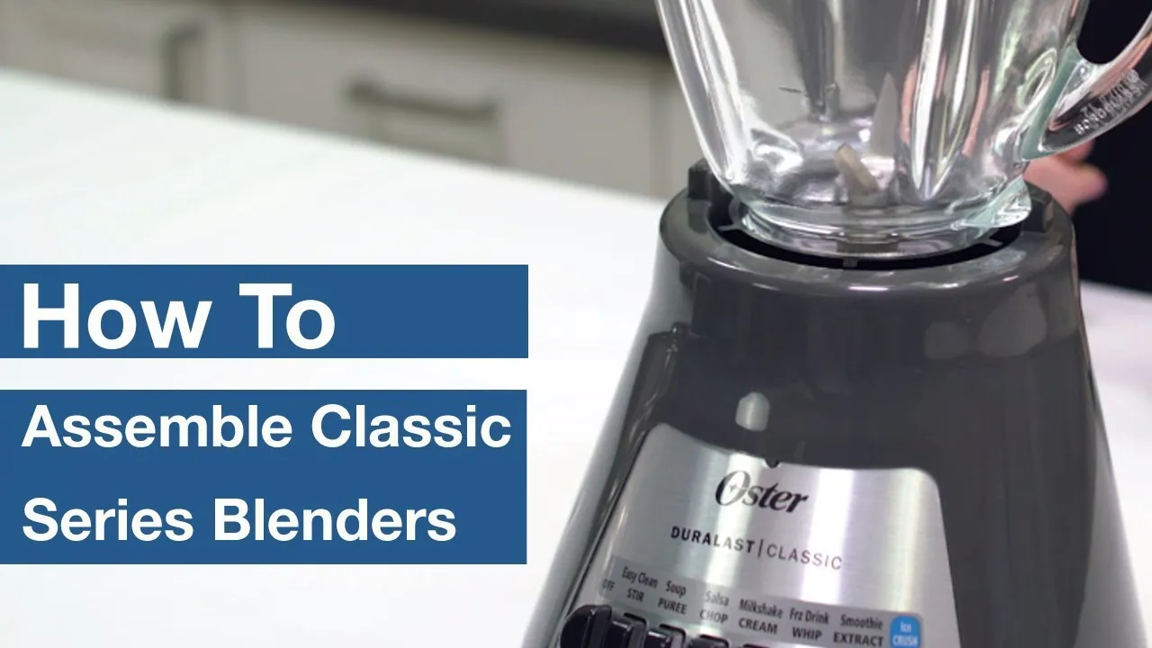 Oster blender jar layered with liquids, fruit, and frozen berries for smoothie prep