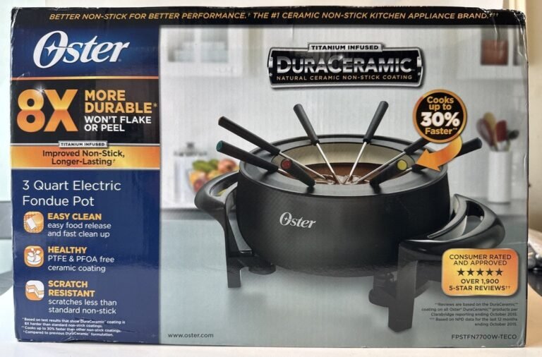 Oster kitchen appliances and a hair clipper arranged on a sunlit countertop