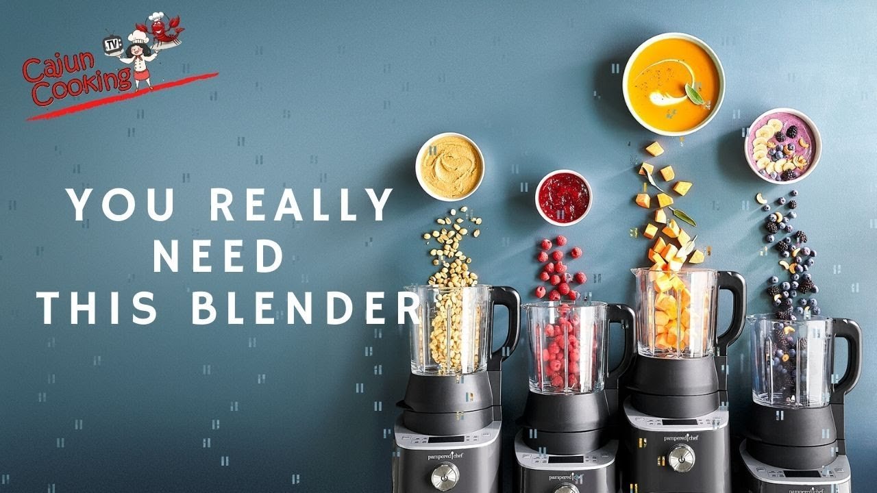 A Pampered Chef blender and a Vitamix blender sit side by side on a counter.