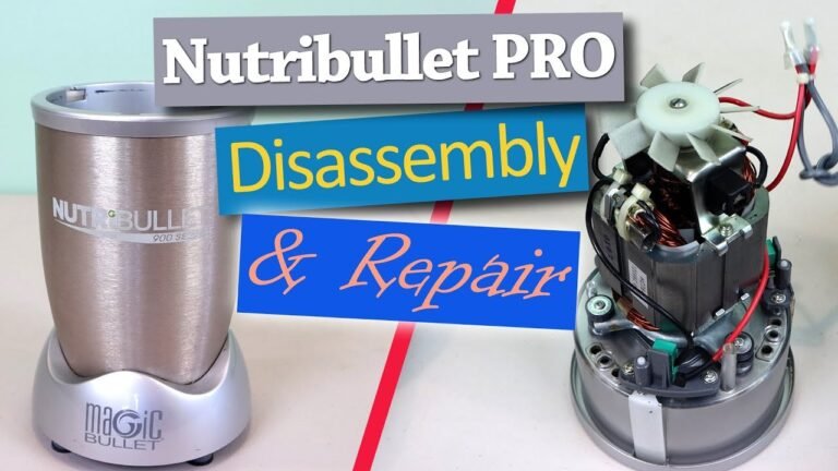 Personal blender cup, blade assembly and motor base taken apart on a kitchen counter