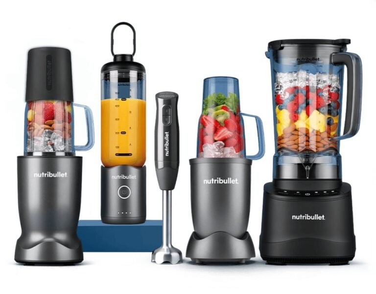 Personal bullet blender with smoothie on a bright kitchen counter