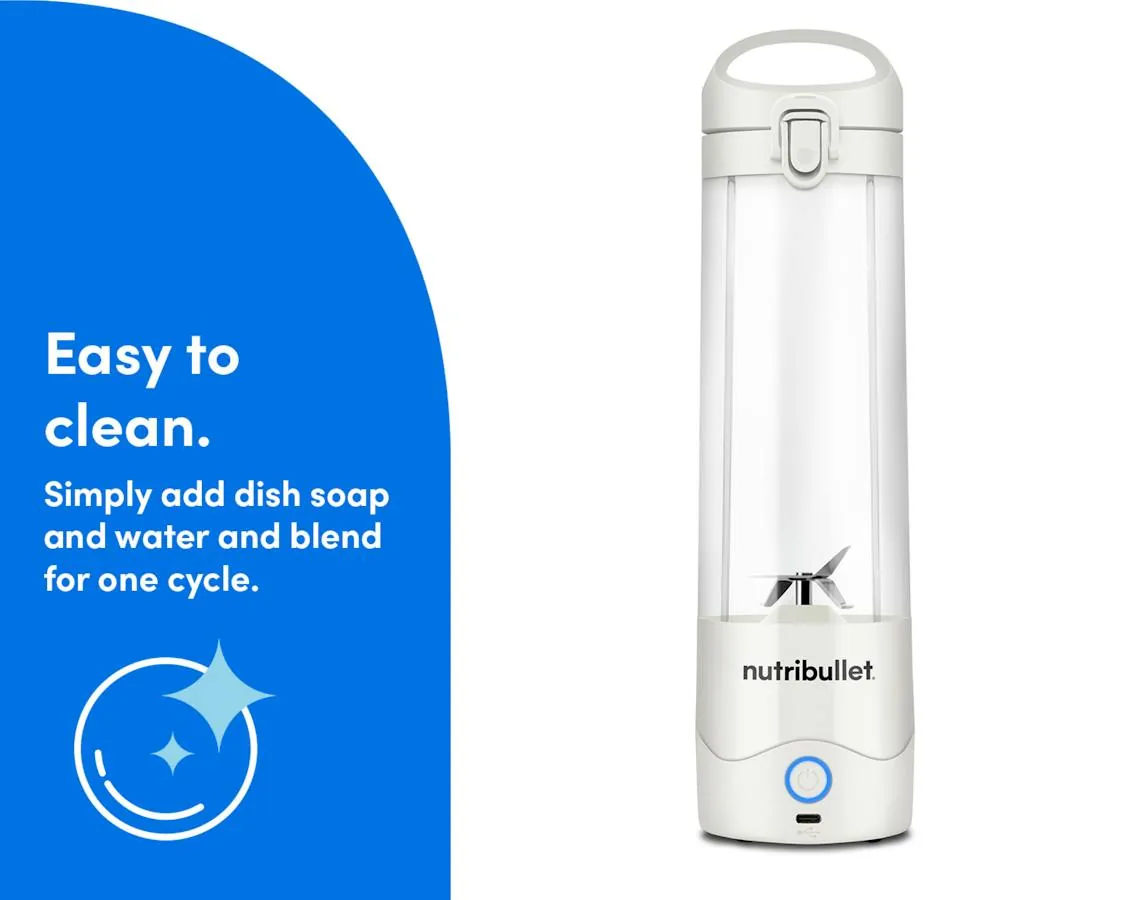 Rinsing a portable blender cup under the tap after a smoothie
