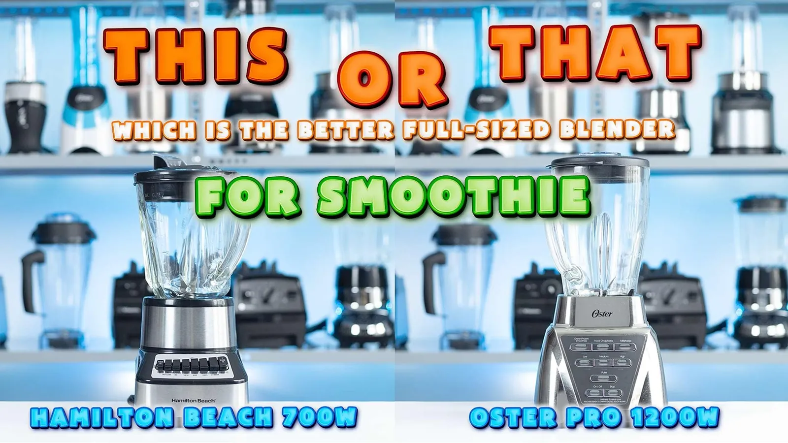 Shopper comparing two boxed countertop blenders on a store aisle