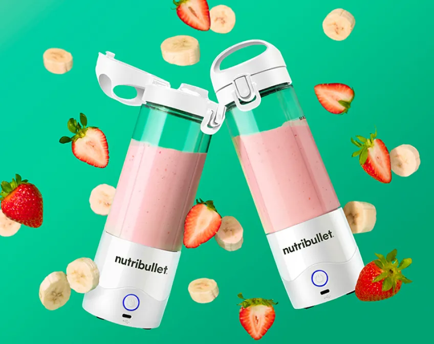 Two portable blenders, one assembled and one taken apart