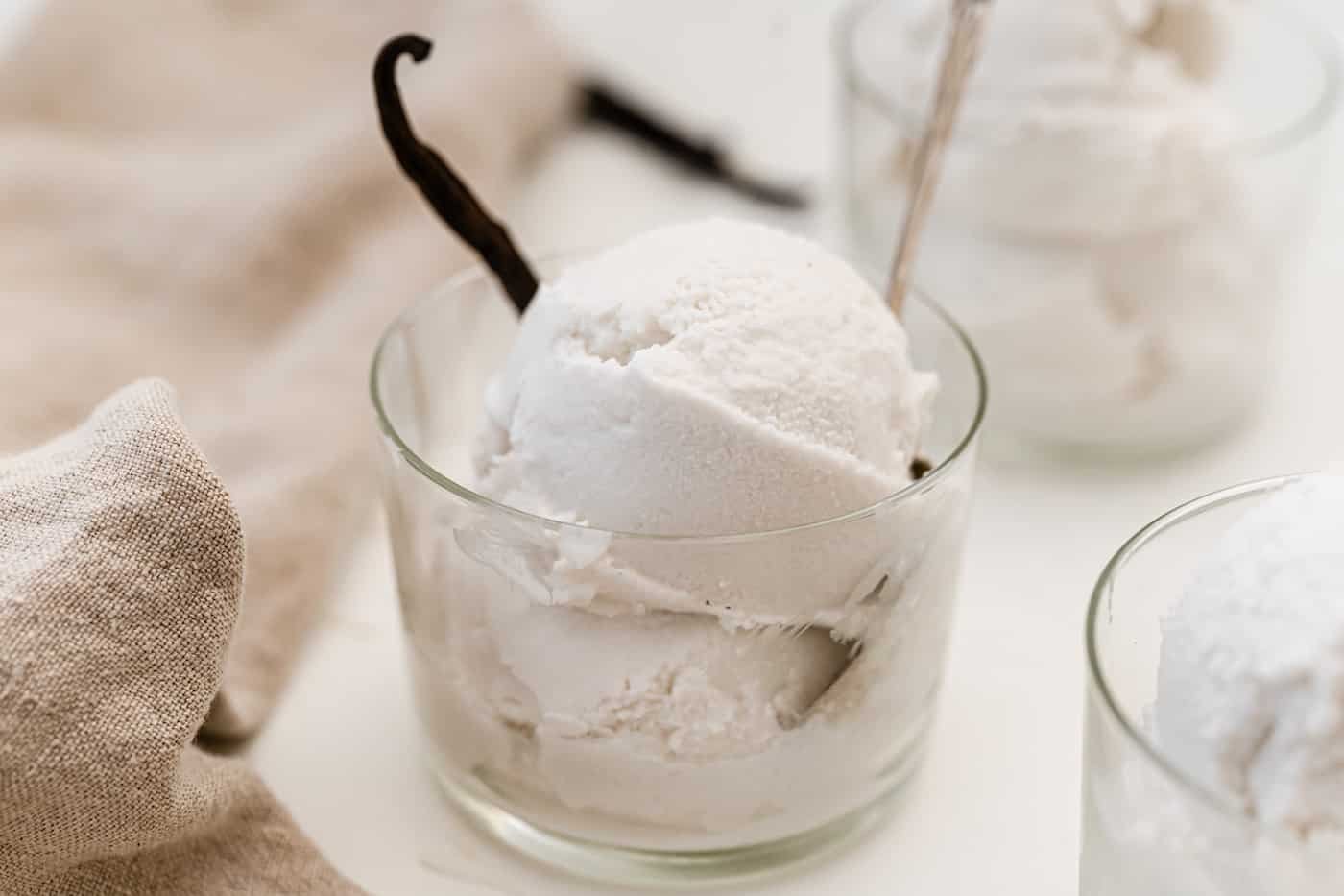 Vitamix blender making homemade vanilla ice cream in bright kitchen